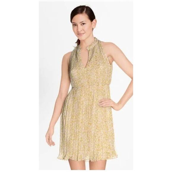 Anthropologie See U Soon Yellow floral pleated lined dress Size Medium *f6 - Picture 1 of 5